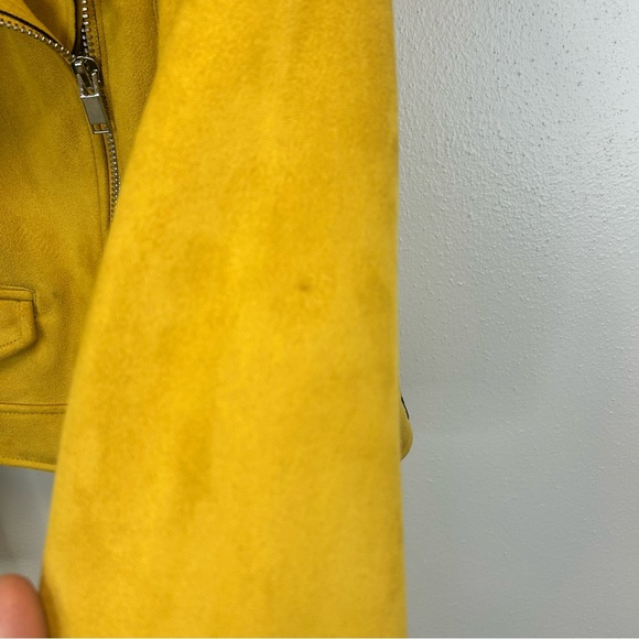 Zara Mustard Yellow Faux Leather Biker Jacket Womens L Indie Rocker Grunge Outer - Picture 9 of 16